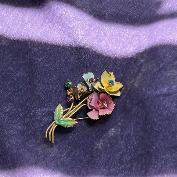 Vintage 1950’s Floral Multicolor Brooch - Picture 5 of 7